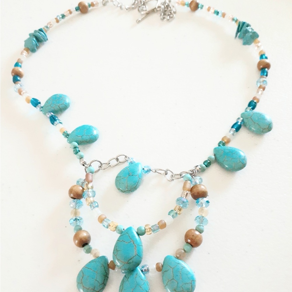 Turquoise and Silver Beaded Necklace